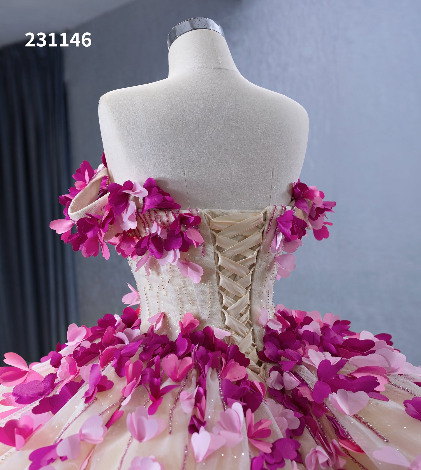 Btydress 231146 Fairy Glitter Appliqued Flower Ball Gown Quinceanra Dress