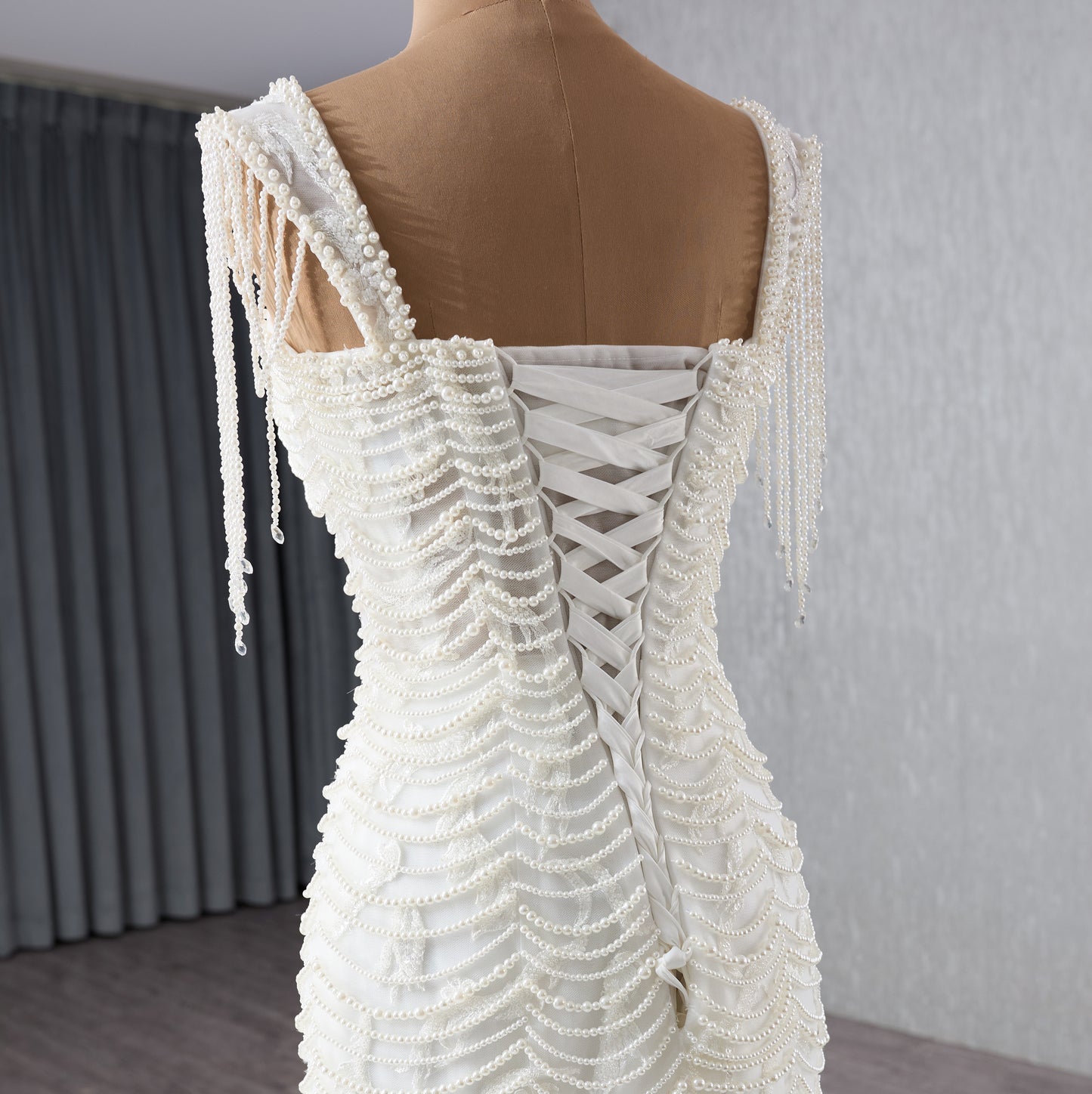 2025 Hand Beading Pearls White Mermaid Dress 241138