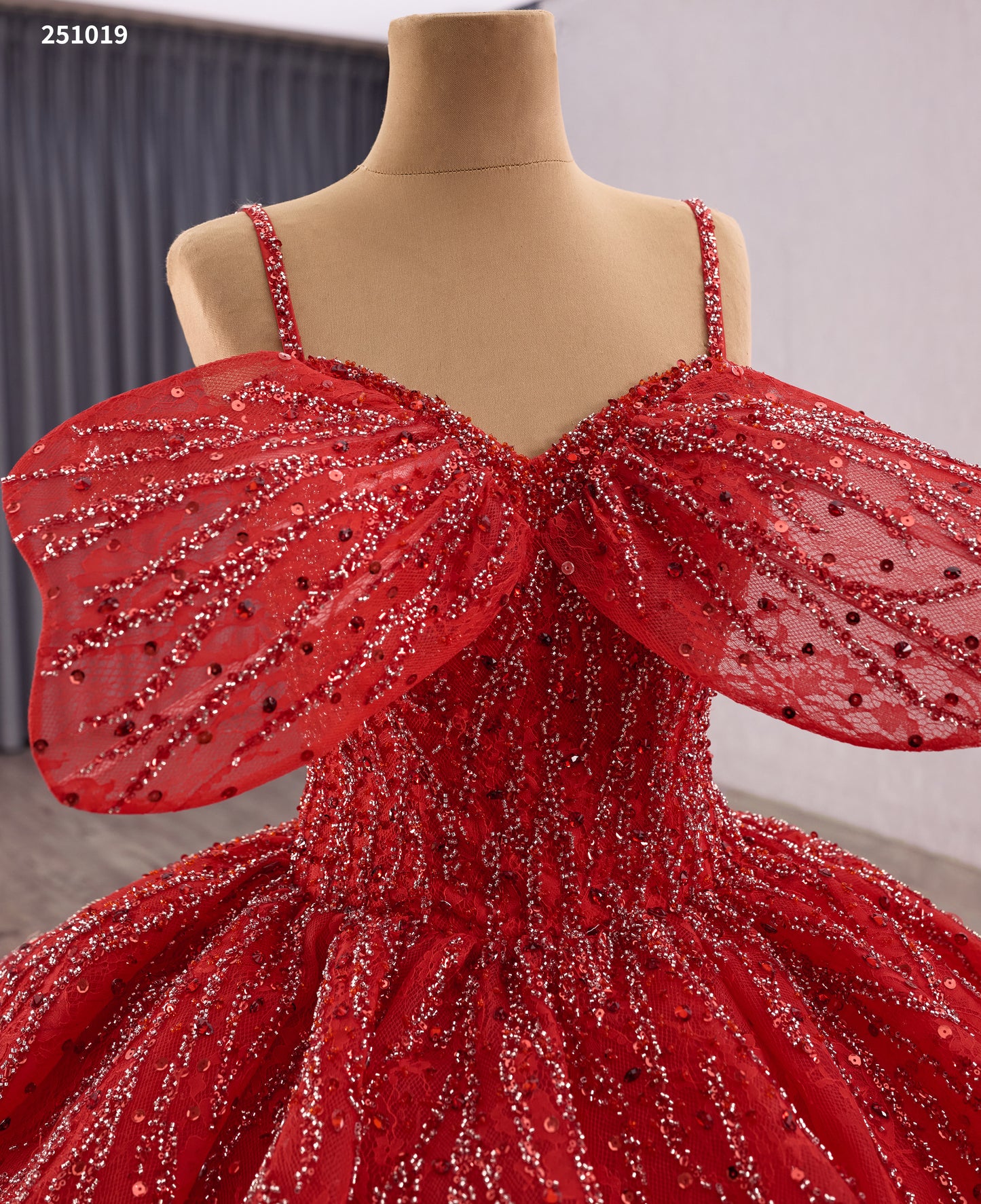 Stunning Red Wedding Dress with Beaded Lace & Detachable Cape 251019