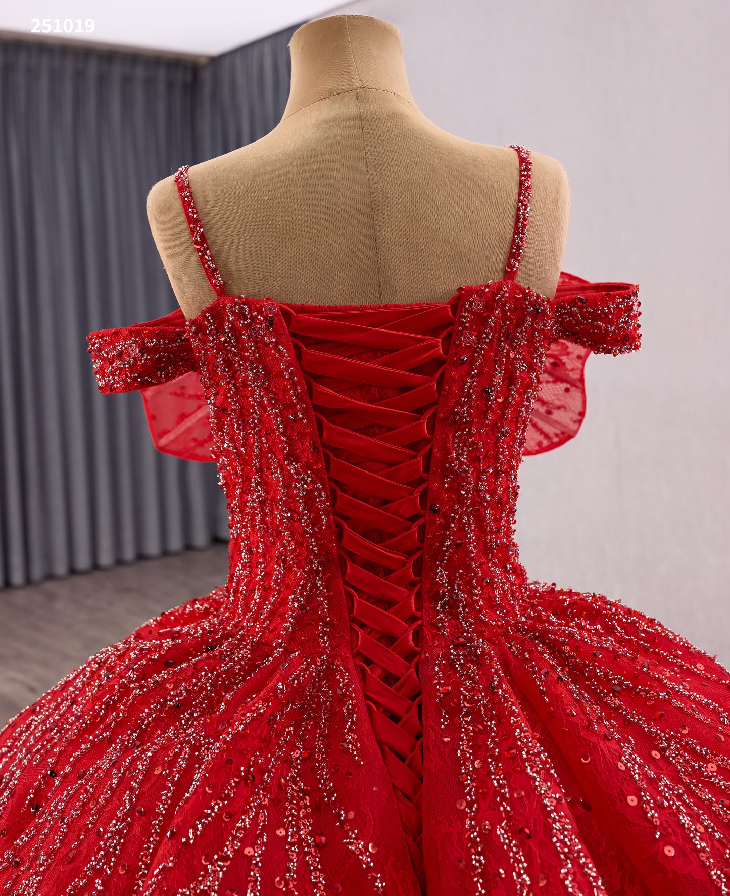 Stunning Red Wedding Dress with Beaded Lace & Detachable Cape 251019