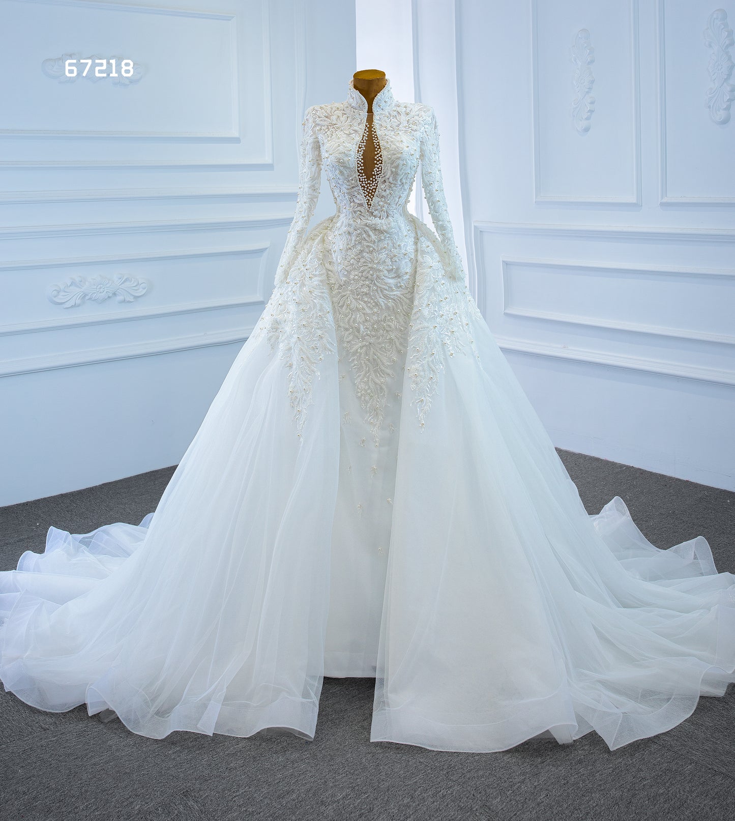 High Neck Long Sleeves 2 in 1 Mermaid Wedding Dress 67218