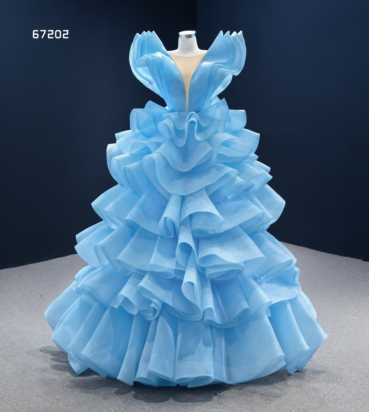 Blue Deep V Asymmetrical A Line Evening Dress 67202