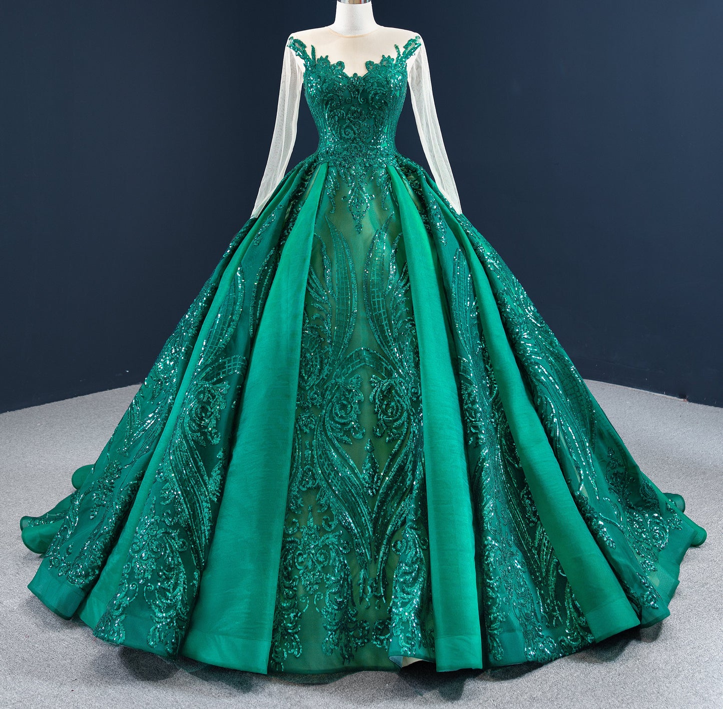 Emerald Green Appliqued Ball Gown Dress 67201