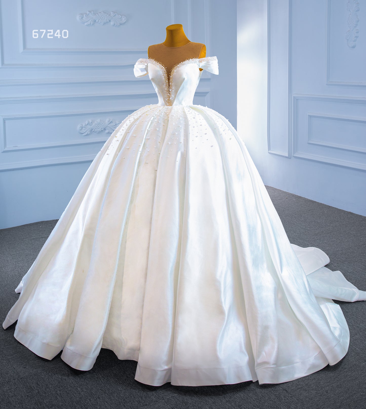 Satin Off the Shoulder Wedding Gown 67240