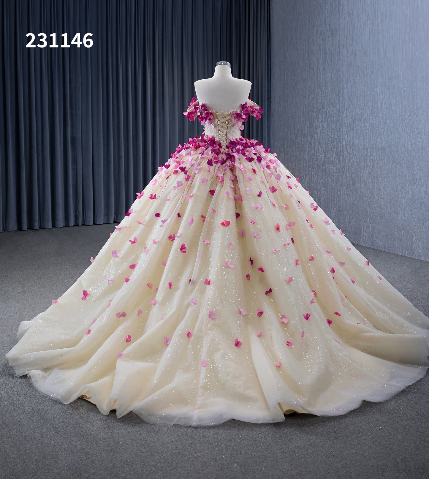 Btydress 231146 Fairy Glitter Appliqued Flower Ball Gown Quinceanra Dress