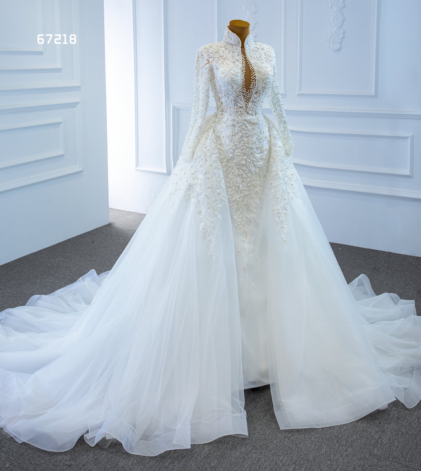 High Neck Long Sleeves 2 in 1 Mermaid Wedding Dress 67218