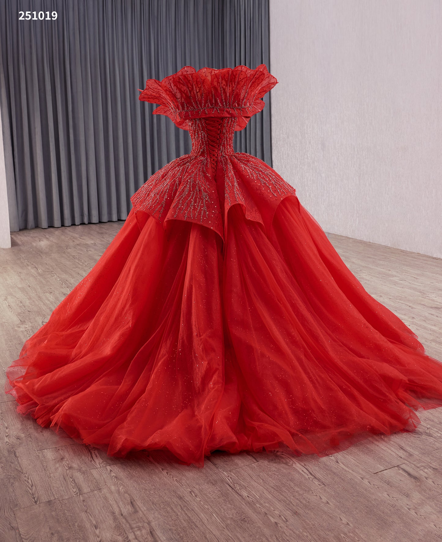 Stunning Red Wedding Dress with Beaded Lace & Detachable Cape 251019