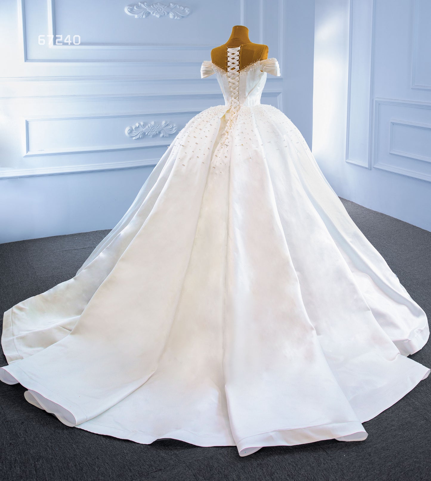 Satin Off the Shoulder Wedding Gown 67240