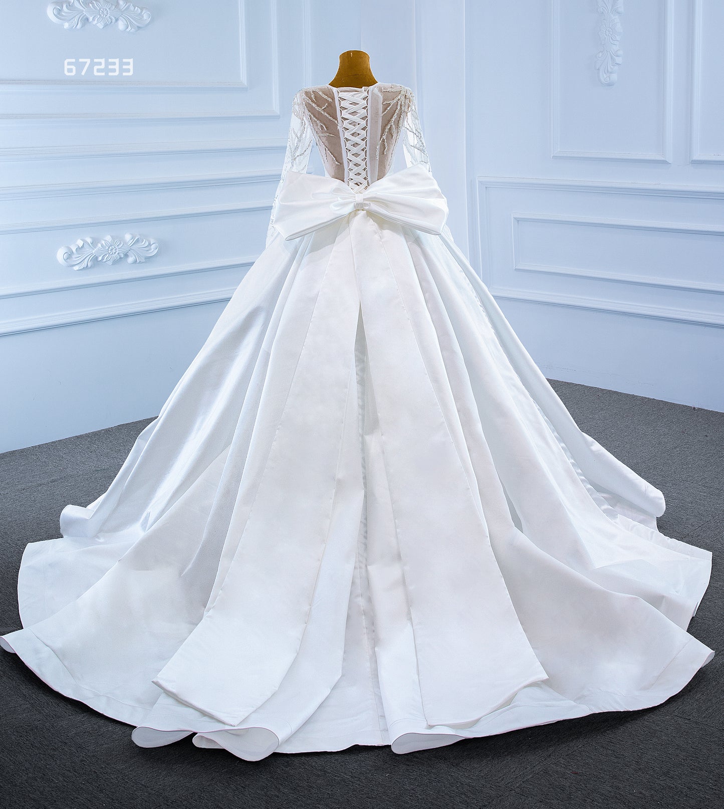 High Quality Wedding Dress Long Tail with Bow 67233