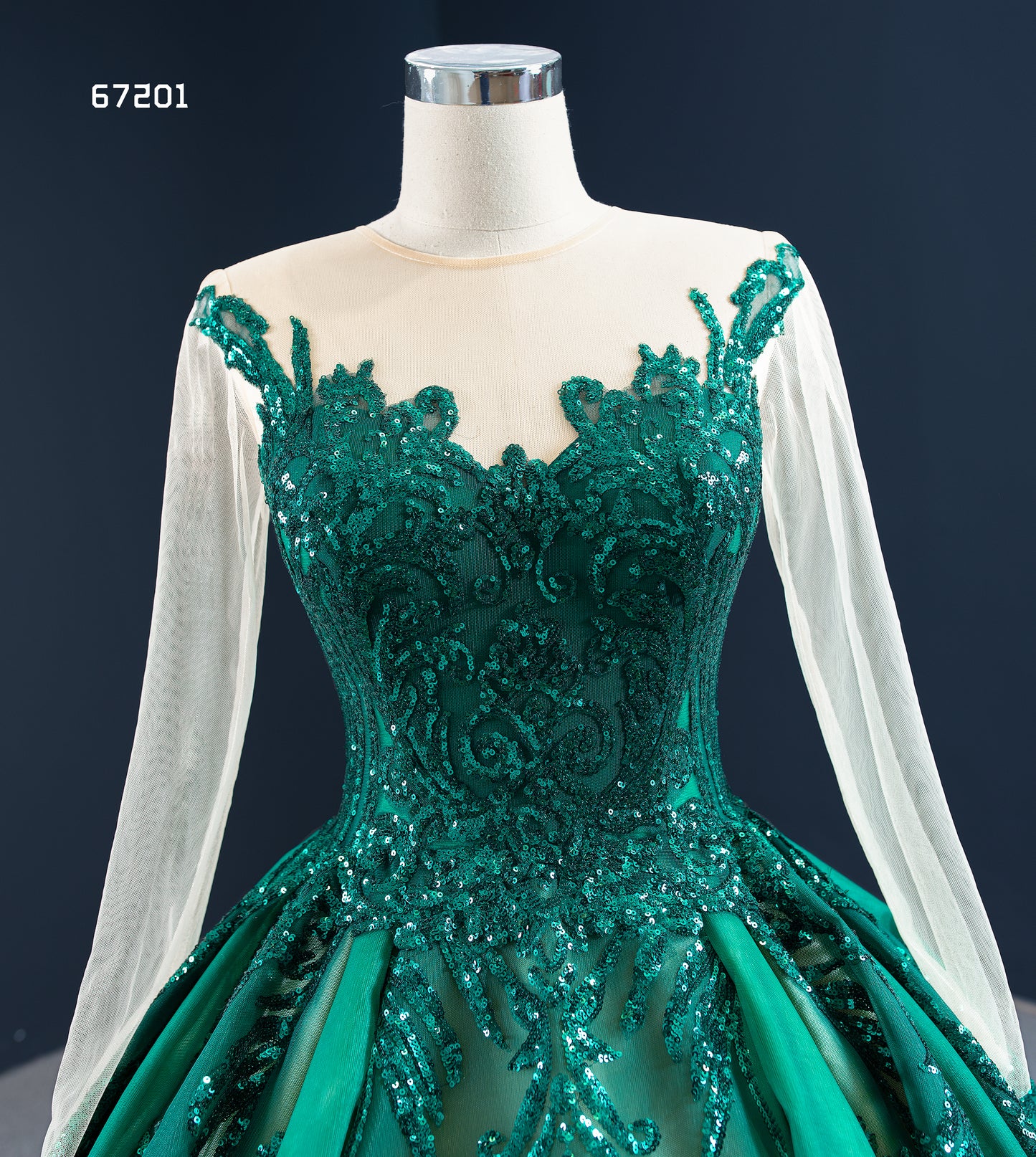 Emerald Green Appliqued Ball Gown Dress 67201