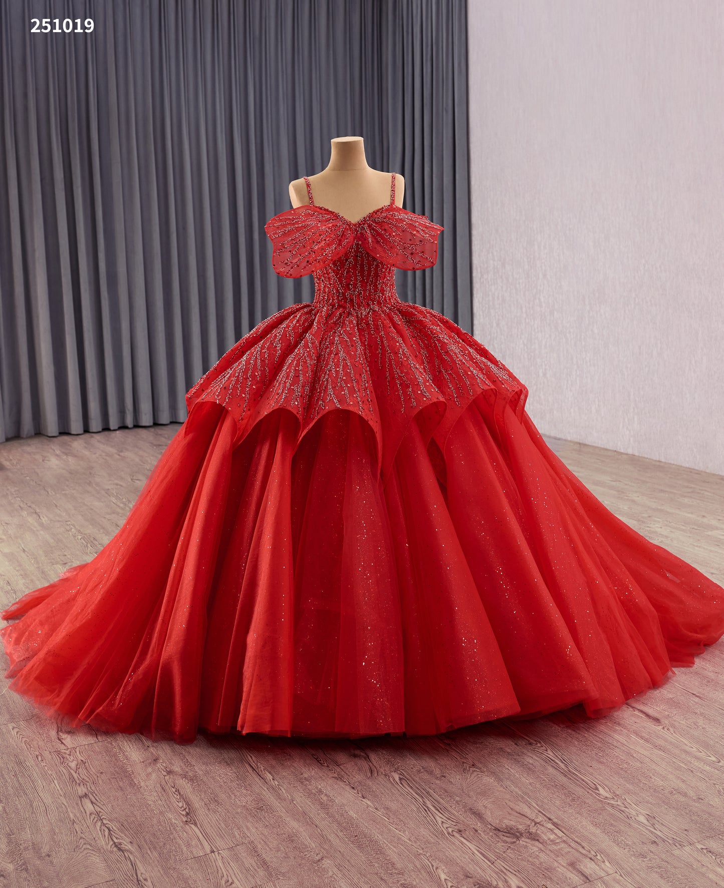 Stunning Red Wedding Dress with Beaded Lace & Detachable Cape 251019