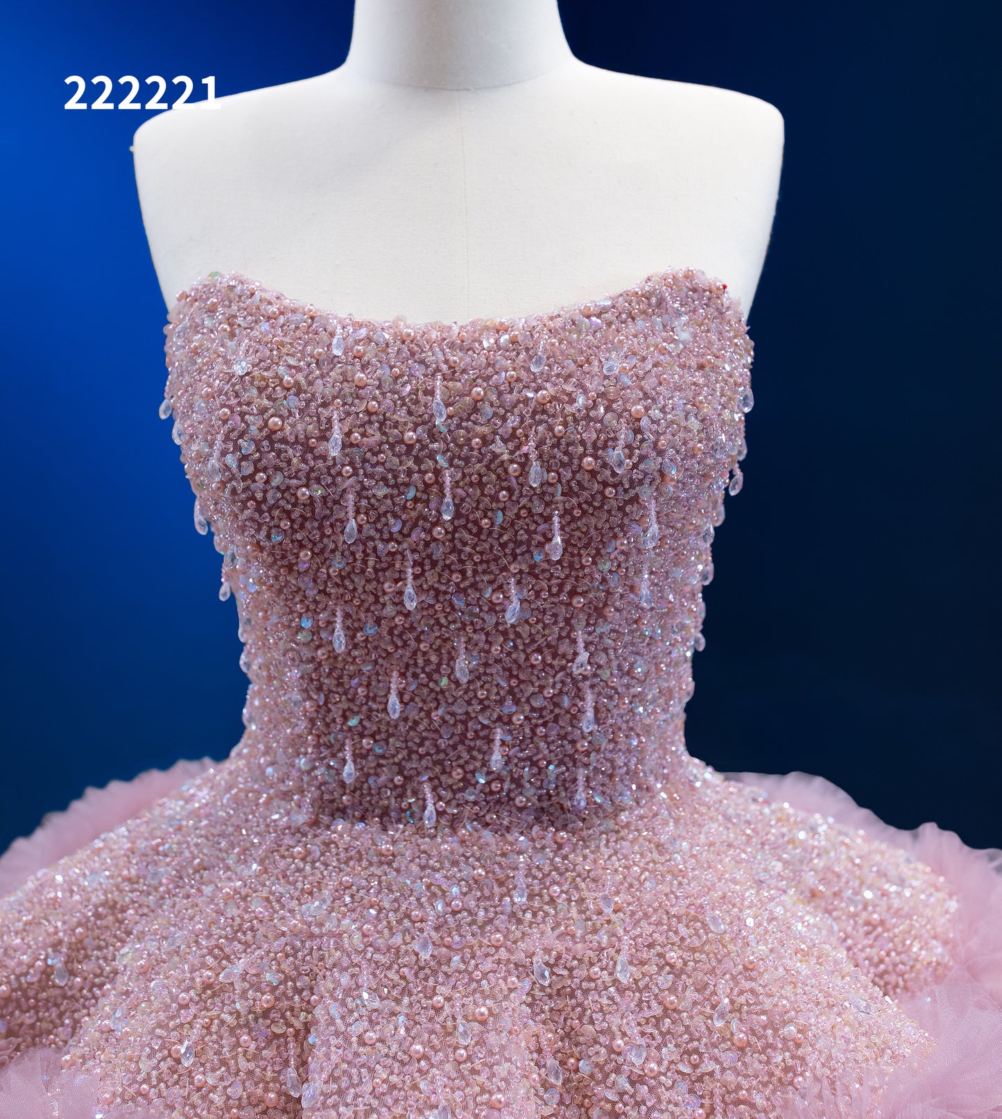 Handbeading Ruffles Sleeves Beanpink Wedding Dress 222221
