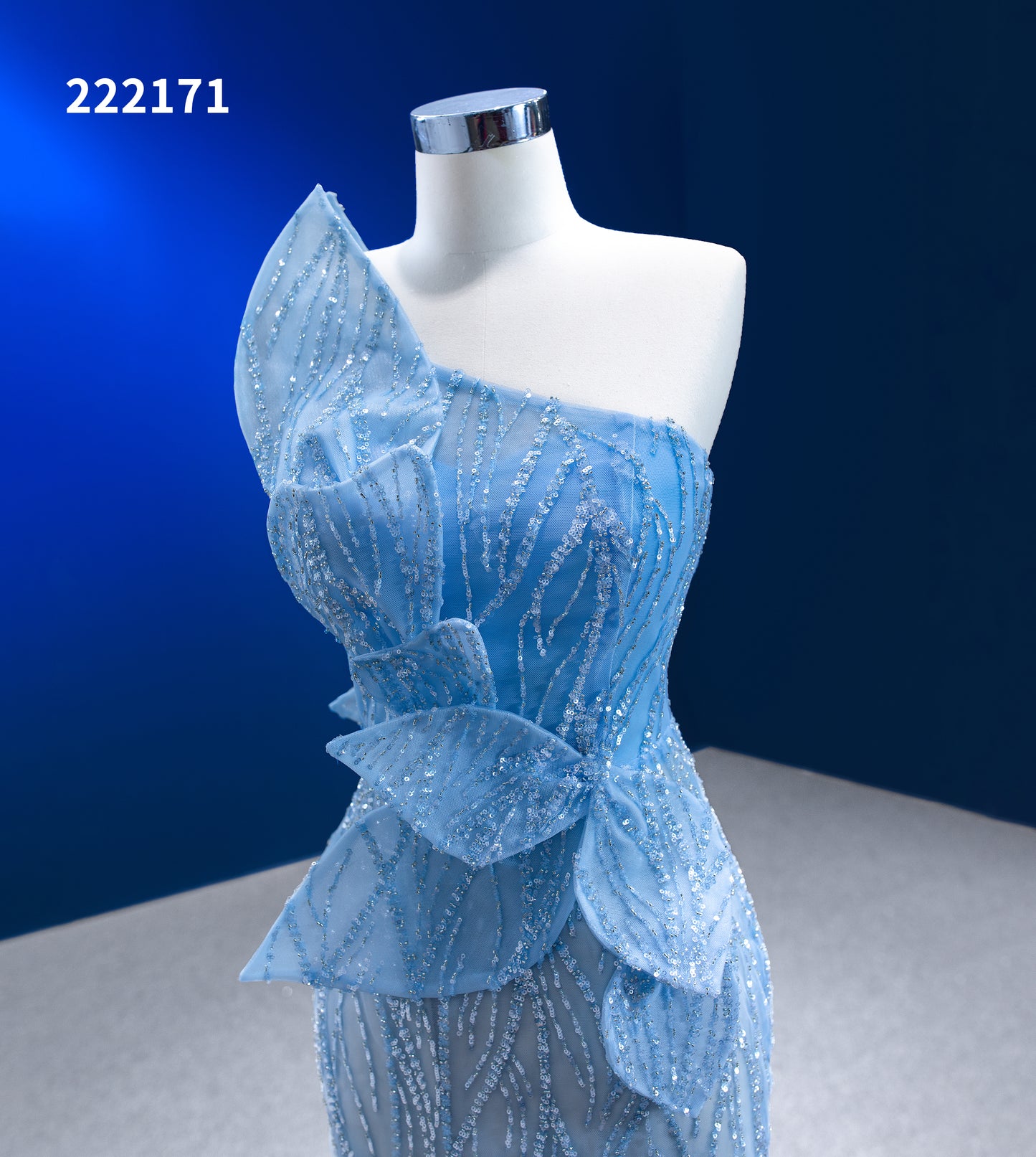 Btydress Blue Sequins Lace Mermaid Sleeveless Evening Party Dresses 222171