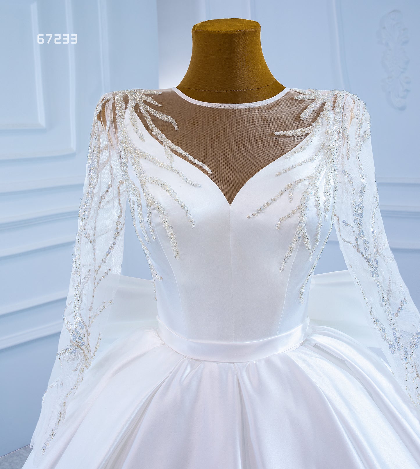 High Quality Wedding Dress Long Tail with Bow 67233