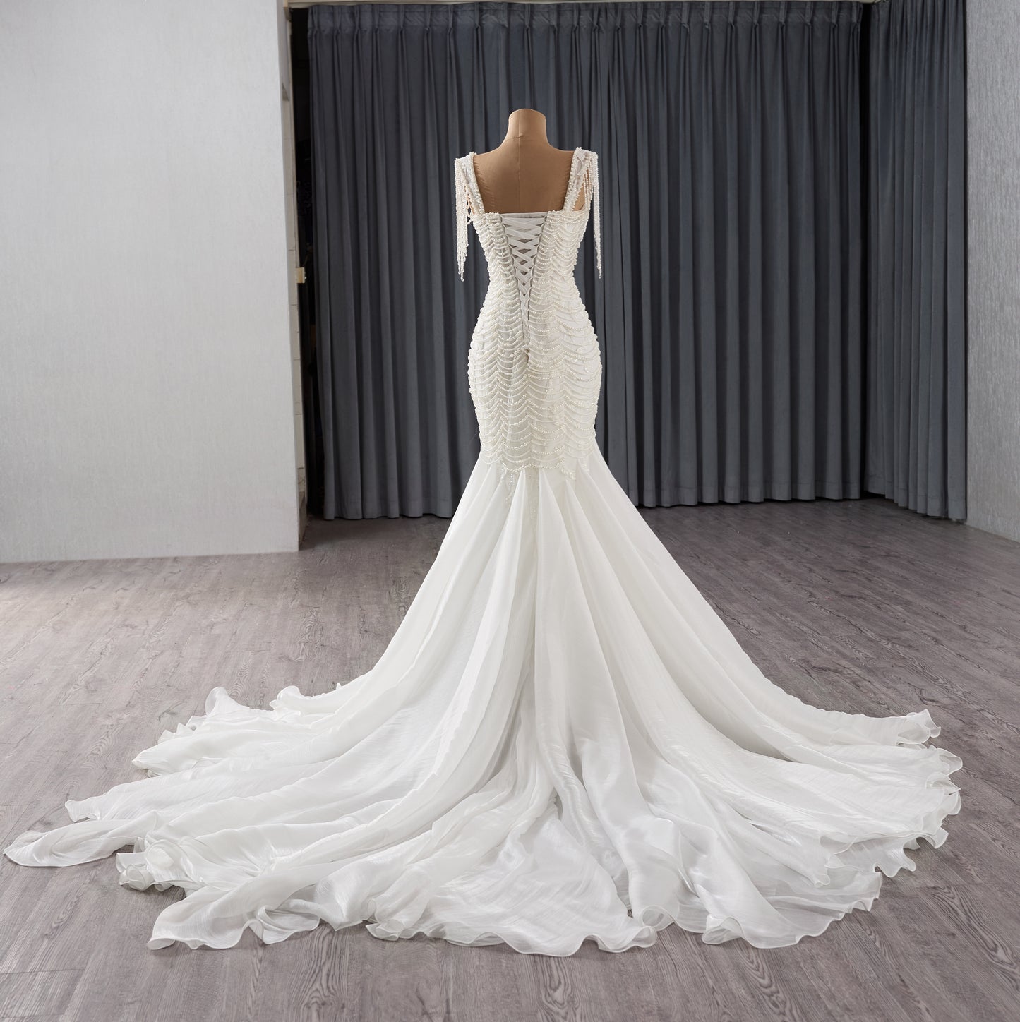 2025 Hand Beading Pearls White Mermaid Dress 241138
