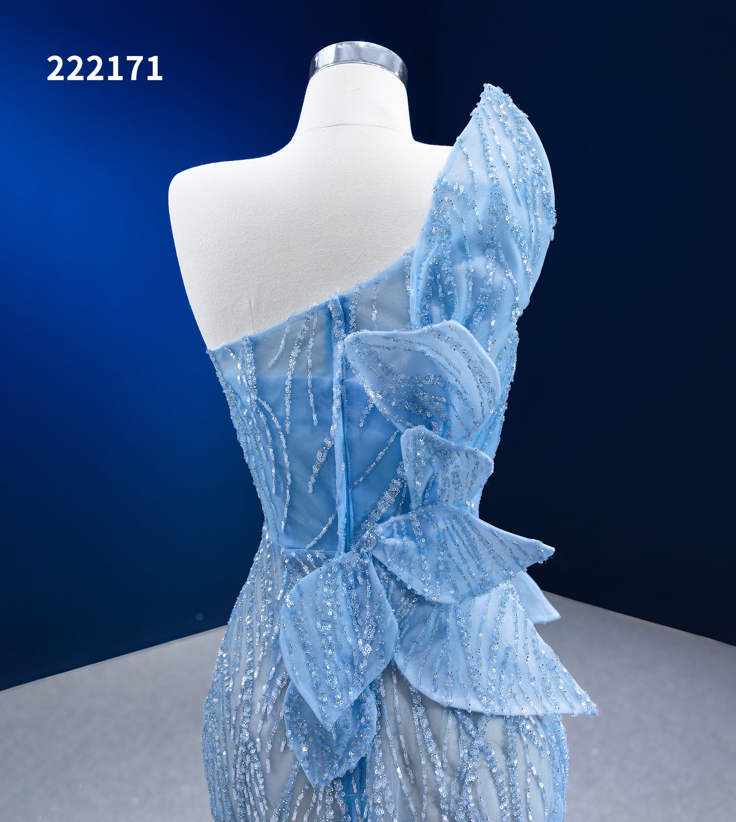 Btydress Blue Sequins Lace Mermaid Sleeveless Evening Party Dresses 222171