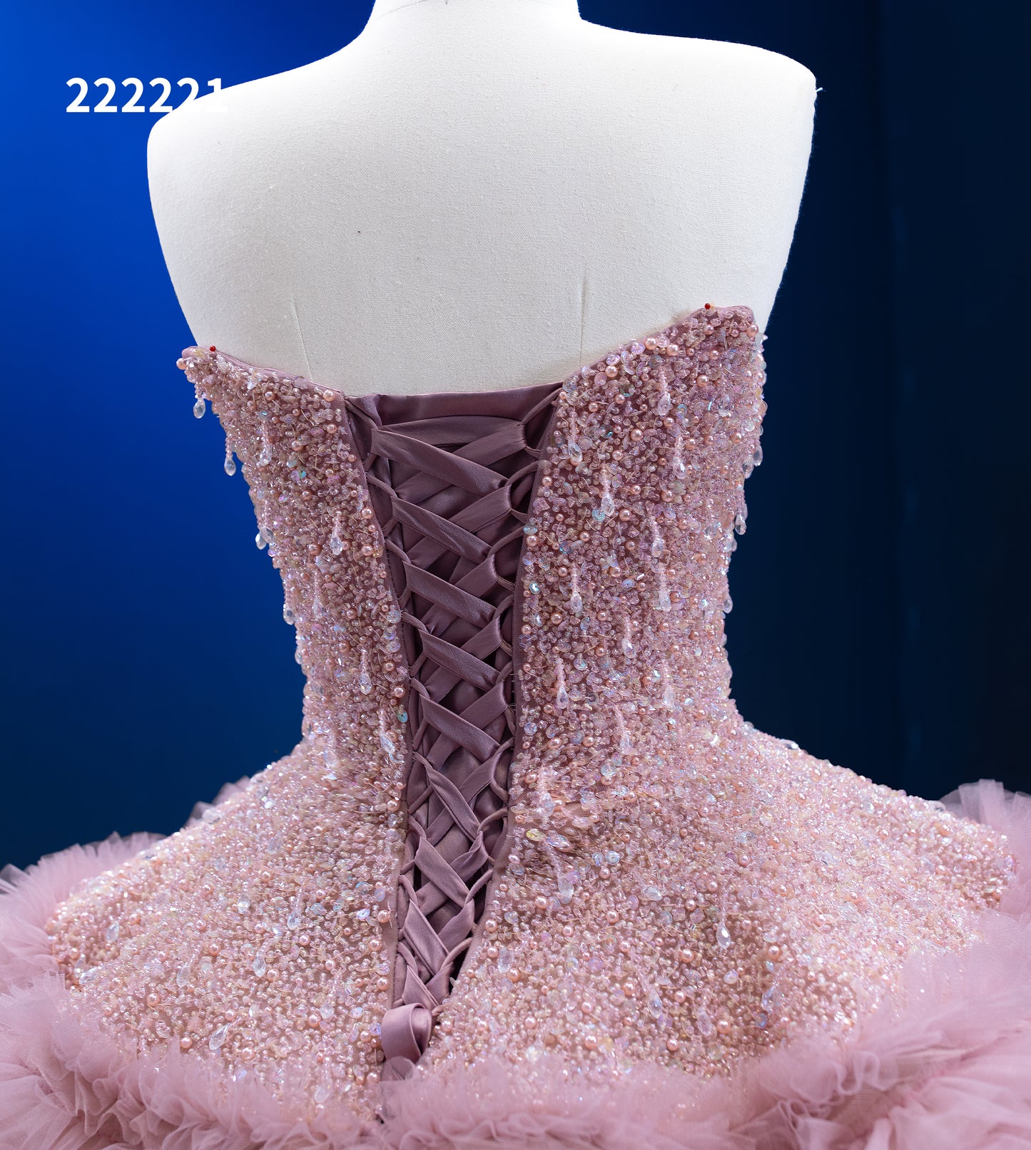 Handbeading Ruffles Sleeves Beanpink Wedding Dress 222221