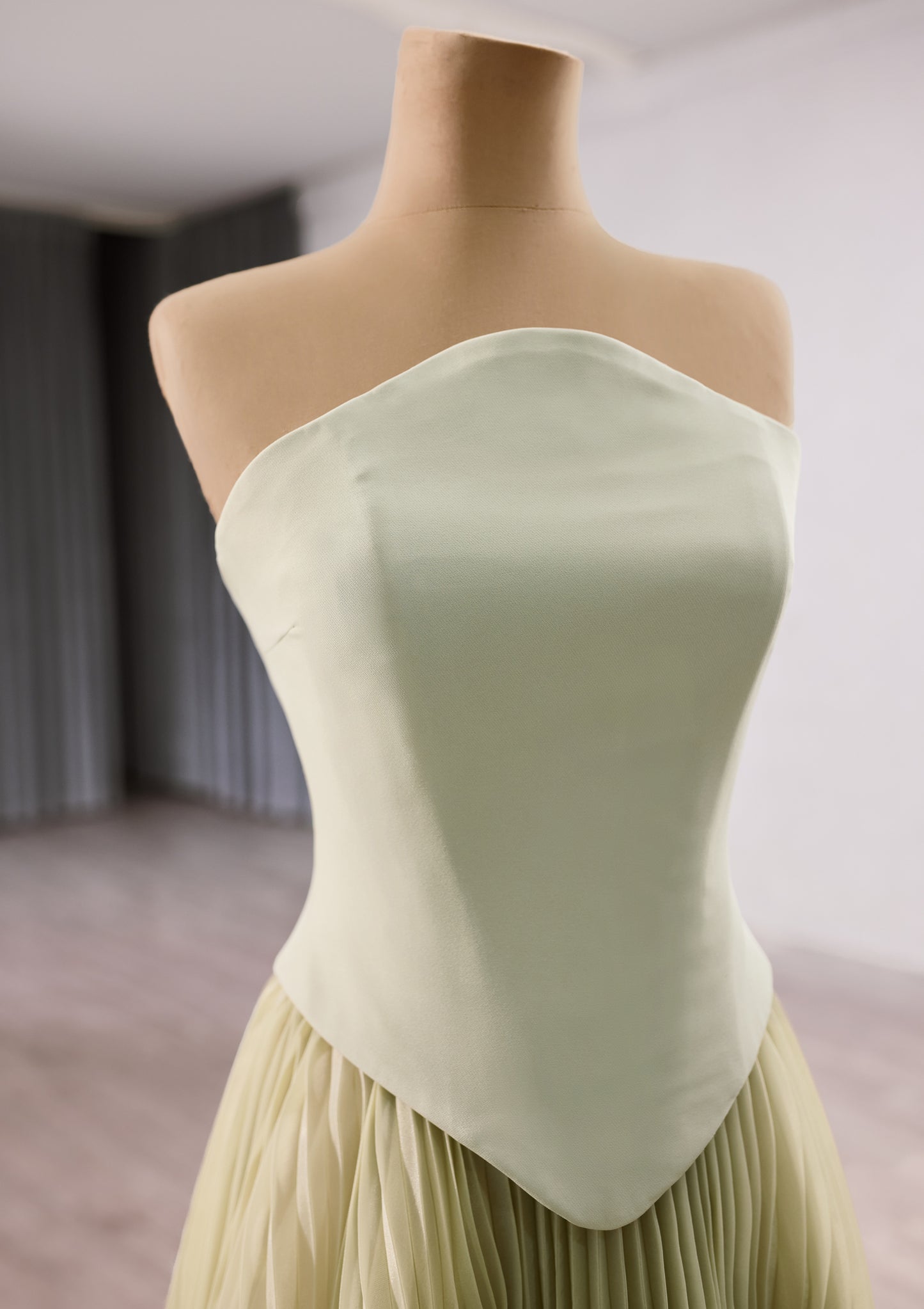 Green Pink White Flower Pleats Party Evening Dress 251011