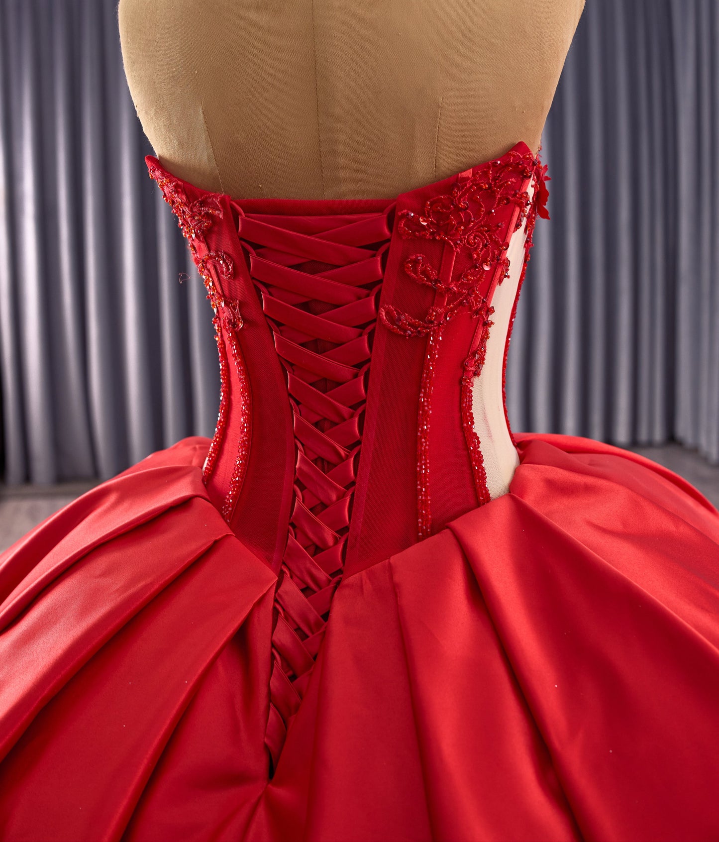 Red Sleeveless Corset Beaded Ruffles Quinceanera Ball Gown Dress 251014
