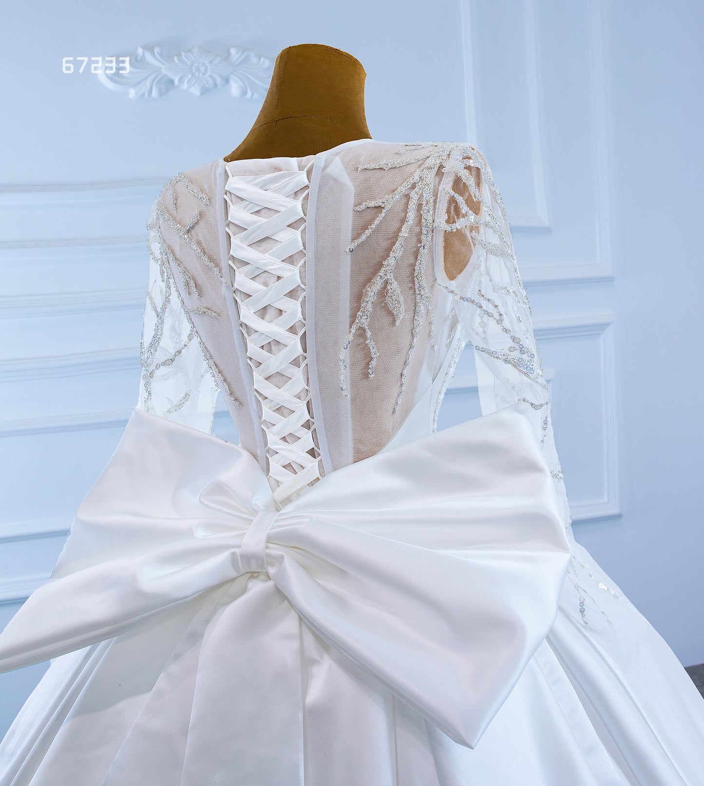 High Quality Wedding Dress Long Tail with Bow 67233