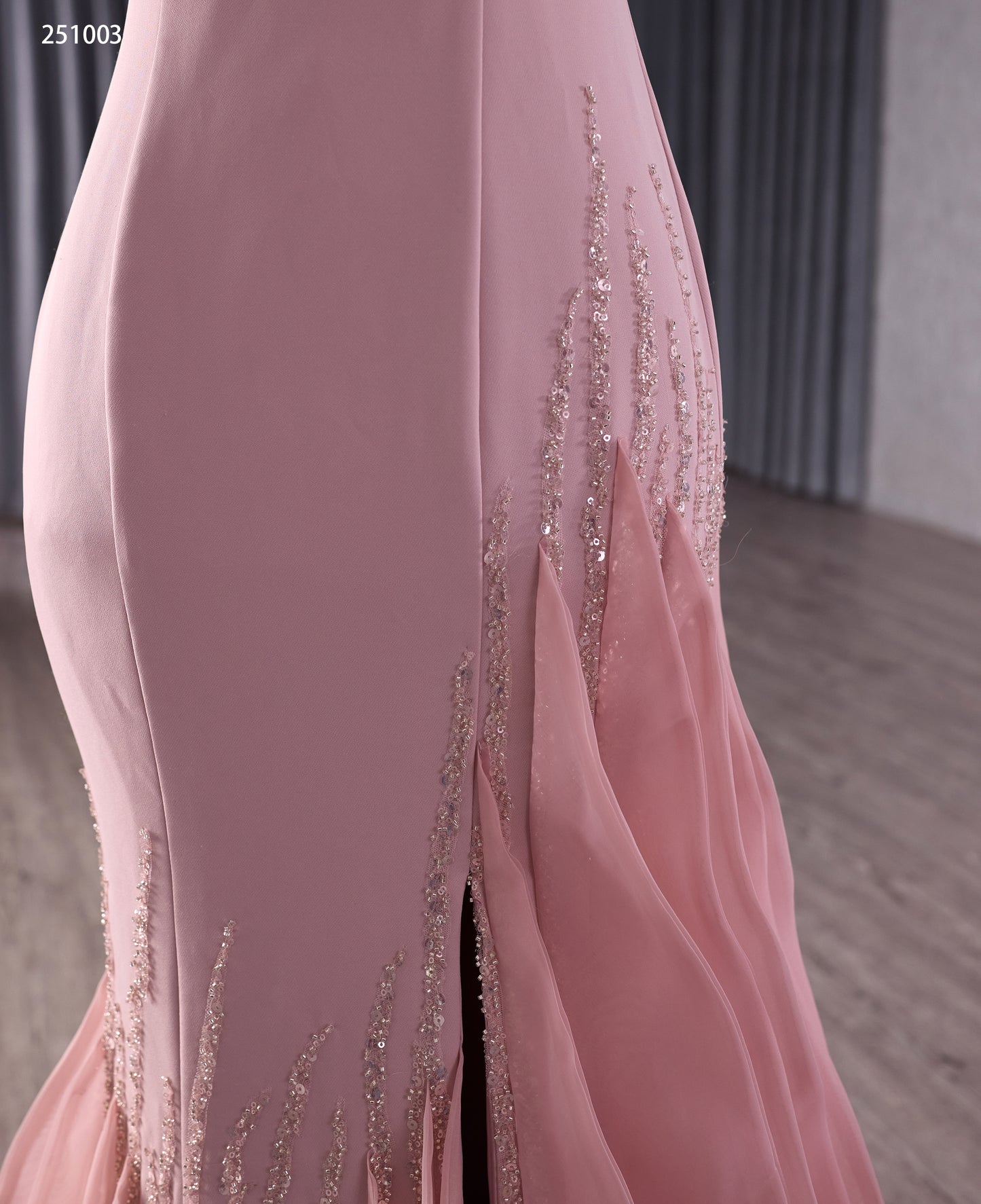 Elegant One-Shoulder Pink Mermaid Gown with Sequins and Flowing Train 251003