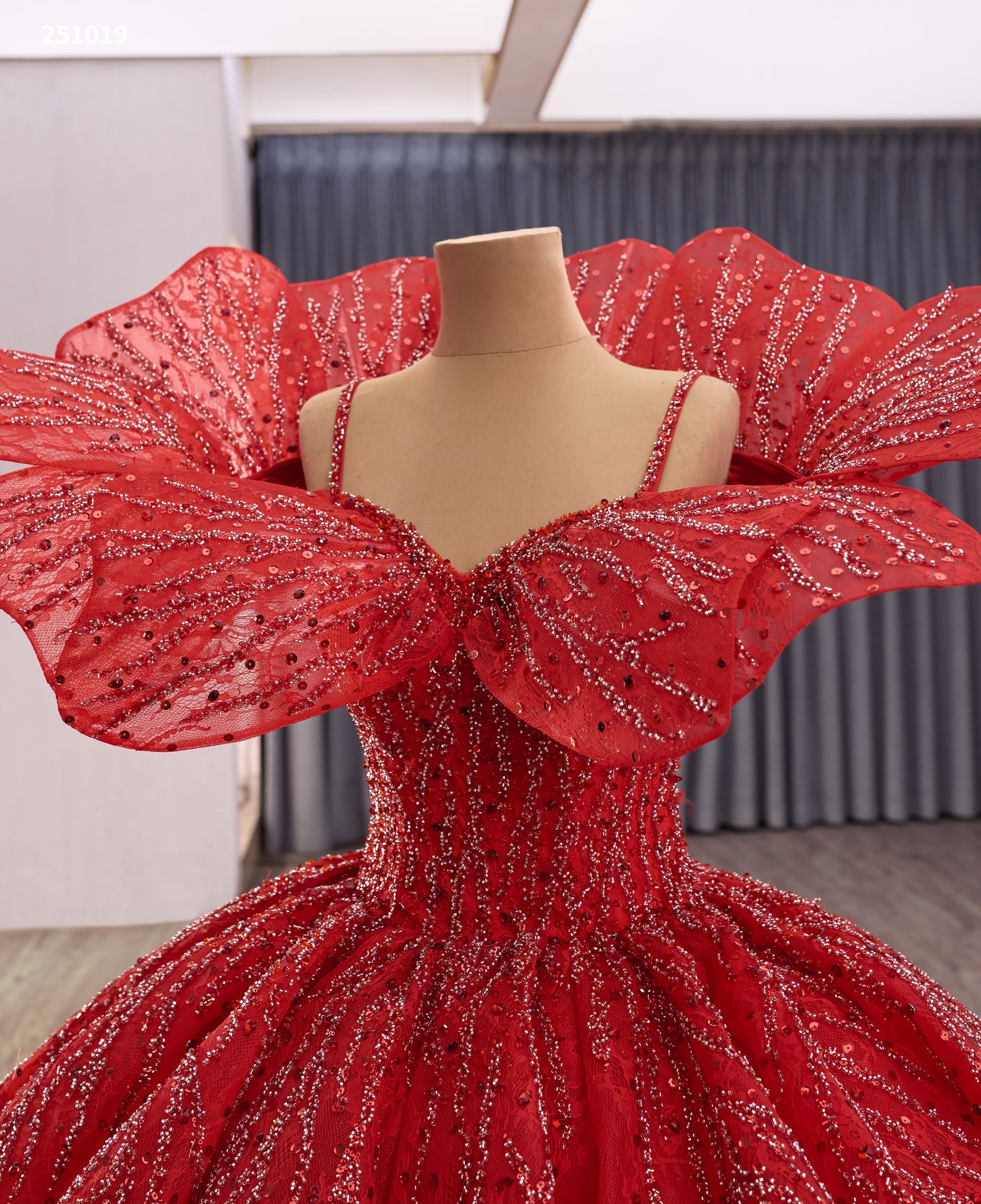 Stunning Red Wedding Dress with Beaded Lace & Detachable Cape 251019