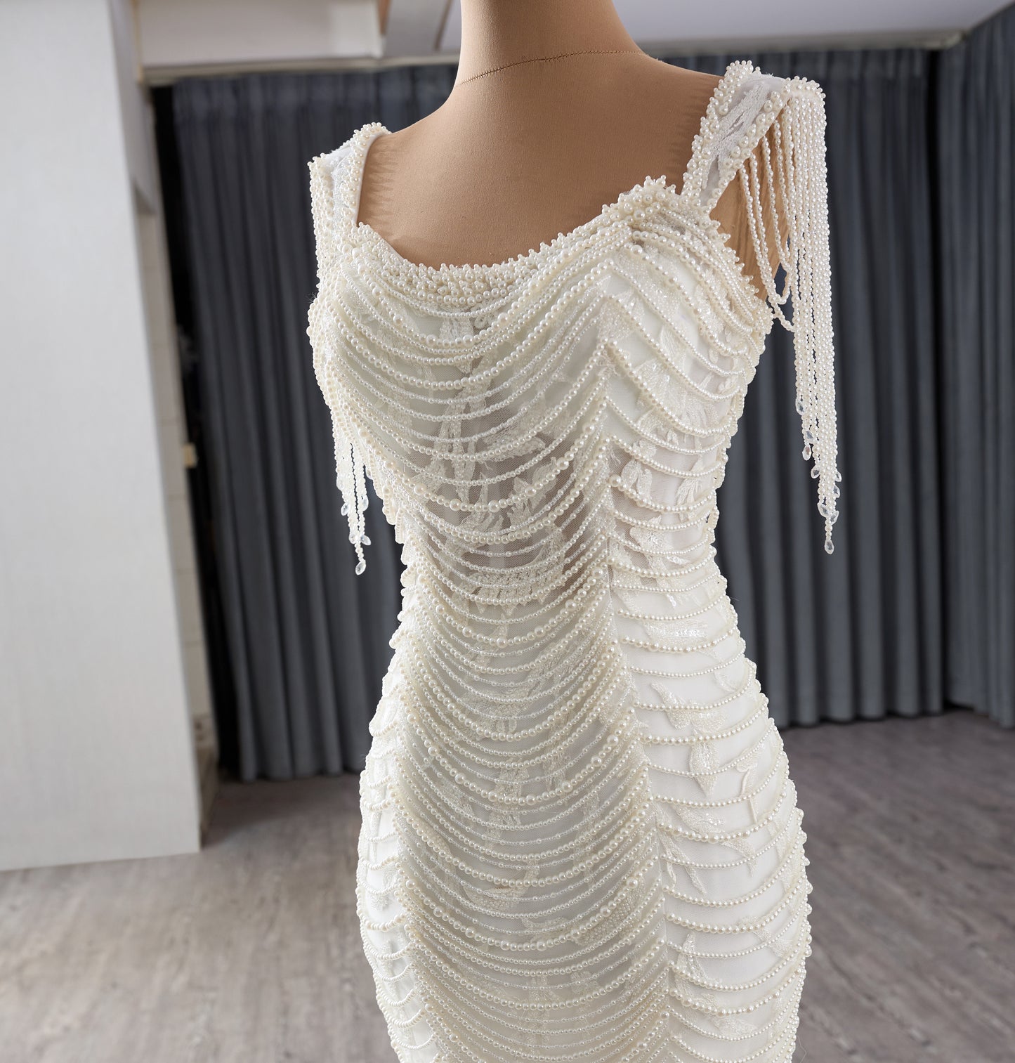 2025 Hand Beading Pearls White Mermaid Dress 241138