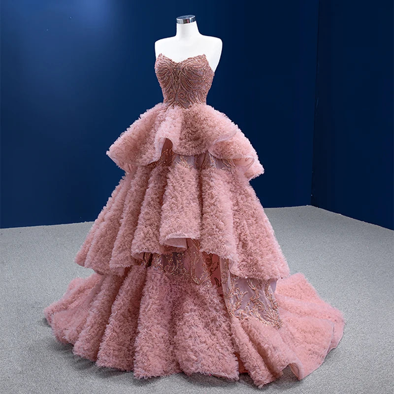 67512 Pink Long Sleeveless Elegant Party Gowns for Women Evening Dress