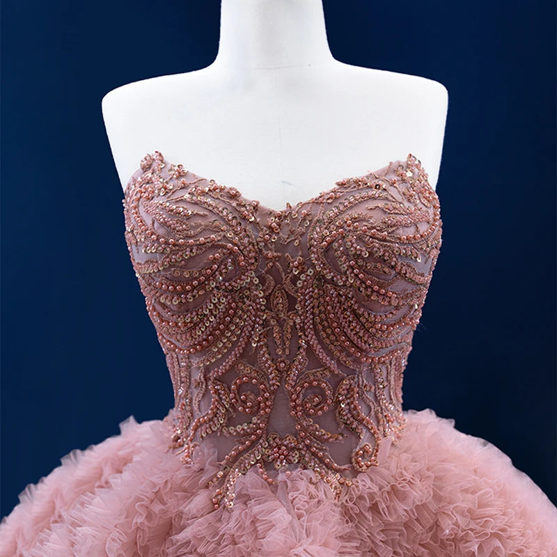 67512 Pink Long Sleeveless Elegant Party Gowns for Women Evening Dress