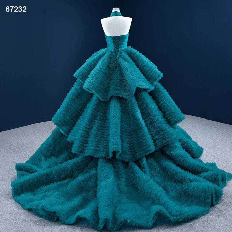 Handmade Pleats Halter Neck Layered Party Gown 67232