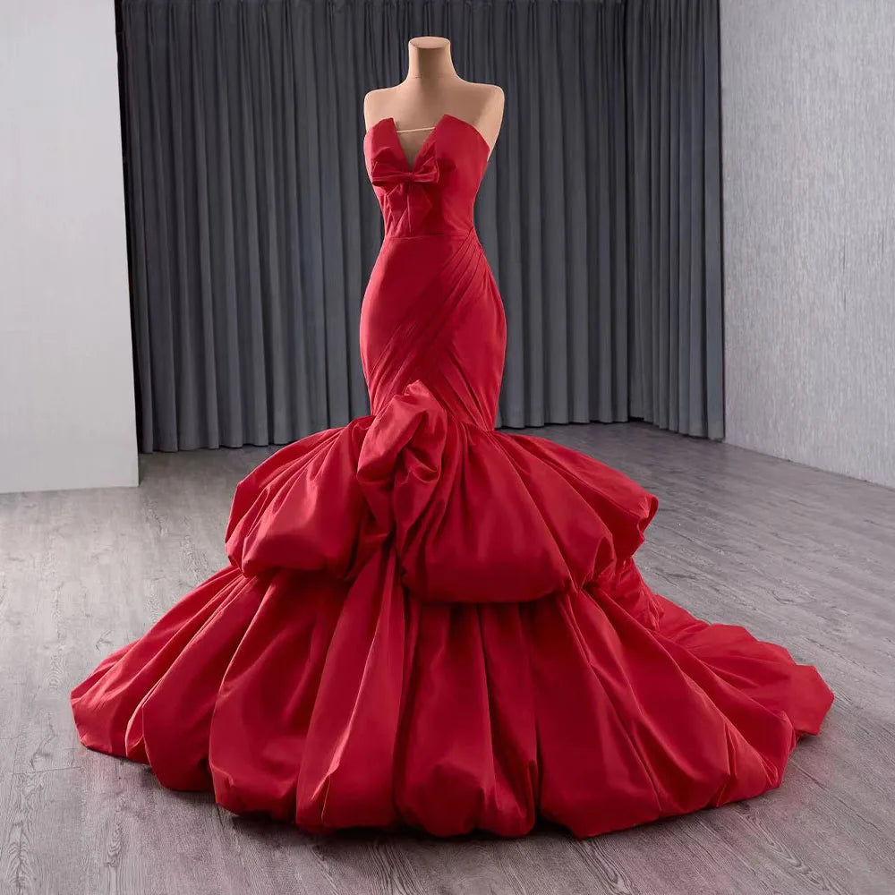Unique Red mermaid evening dress with bow