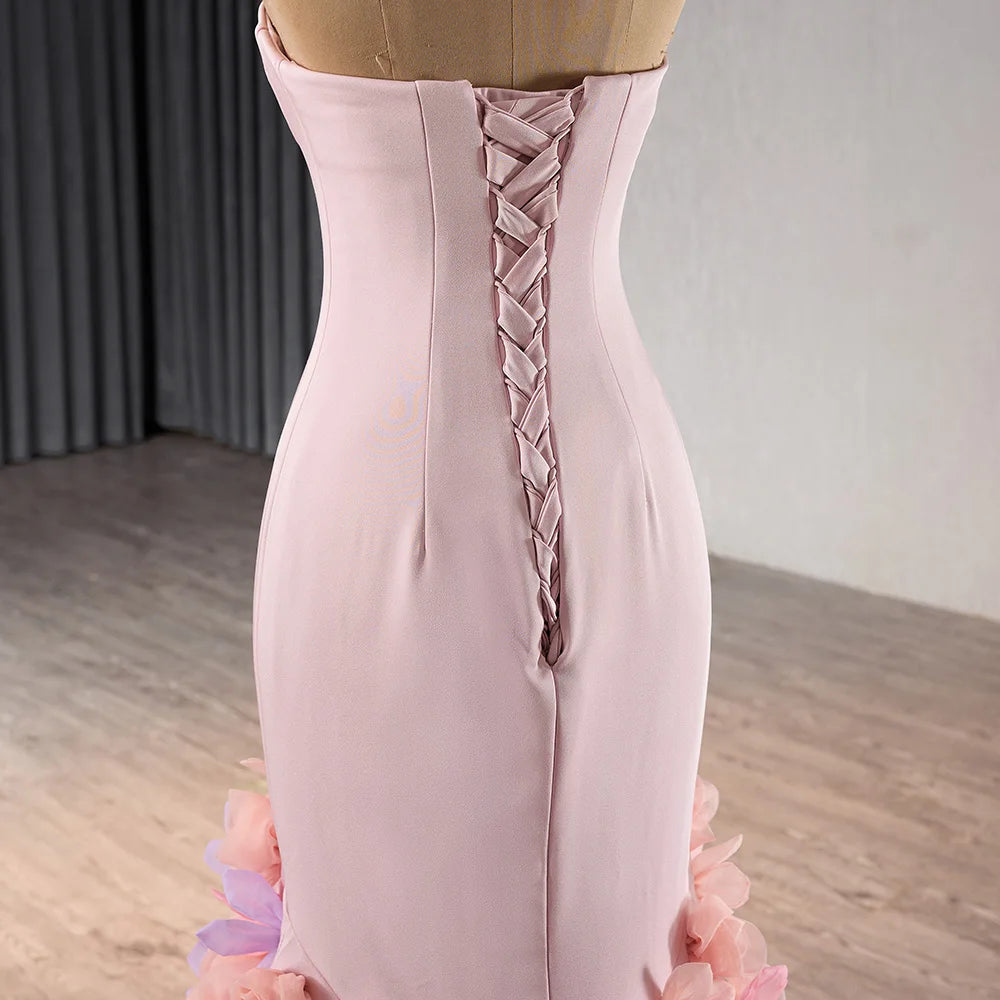 Chic Pink Handmade 3d Flower Mermaid Evening Party Gowns