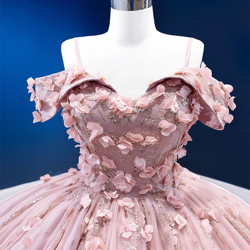 Luxury Off Shoulder 3d Flower Puffy Quinceanera Party Wonen's Dresses 222161