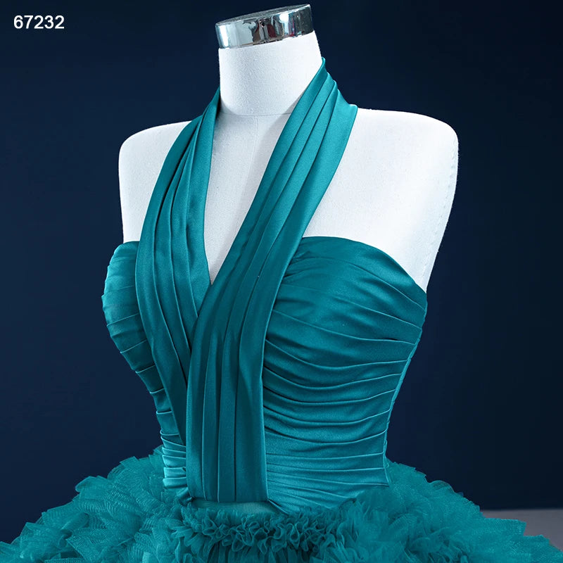 Handmade Pleats Halter Neck Layered Party Gown 67232