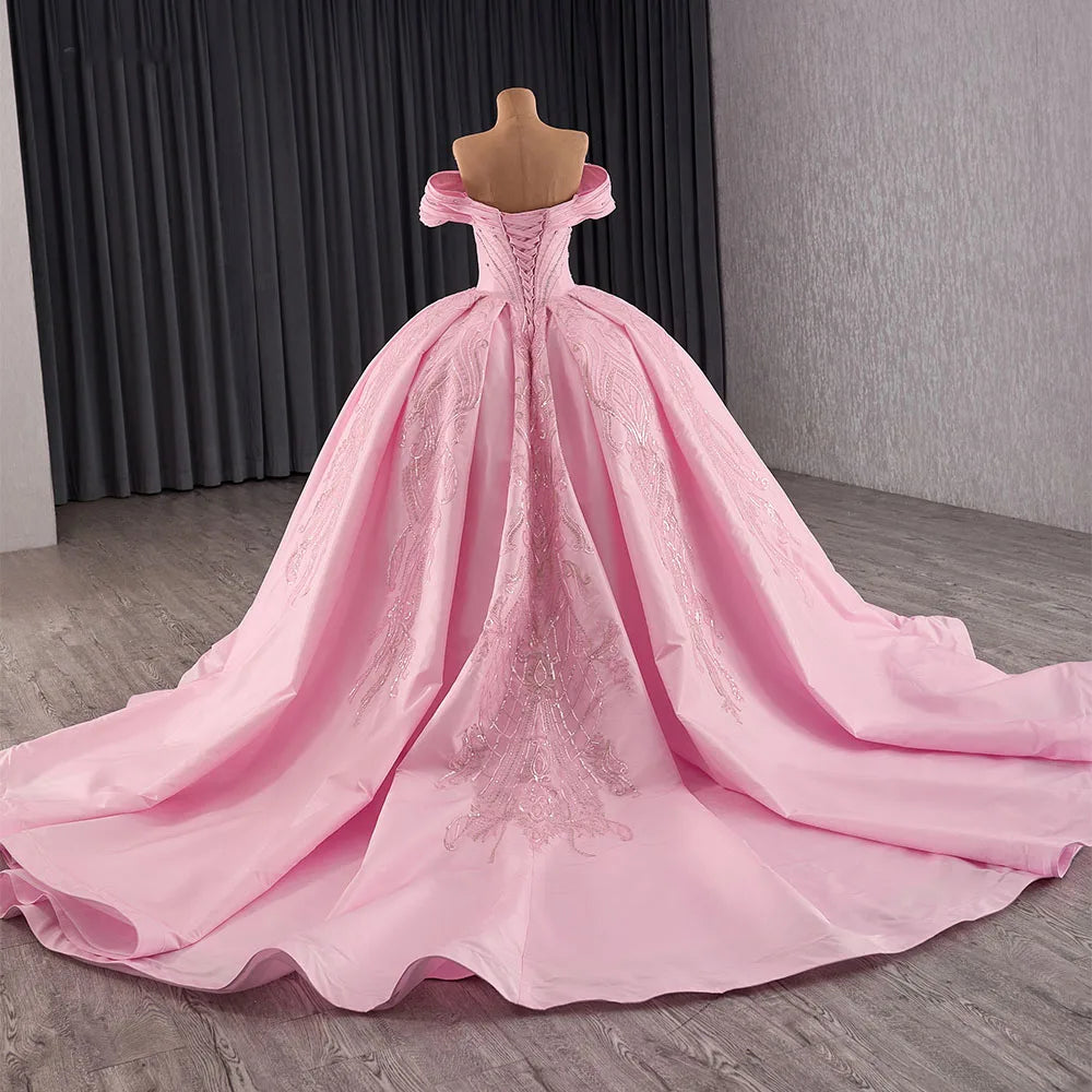 Pink Off Shoulder Sweetheart Diamond Evening Dresses for 16 Girls