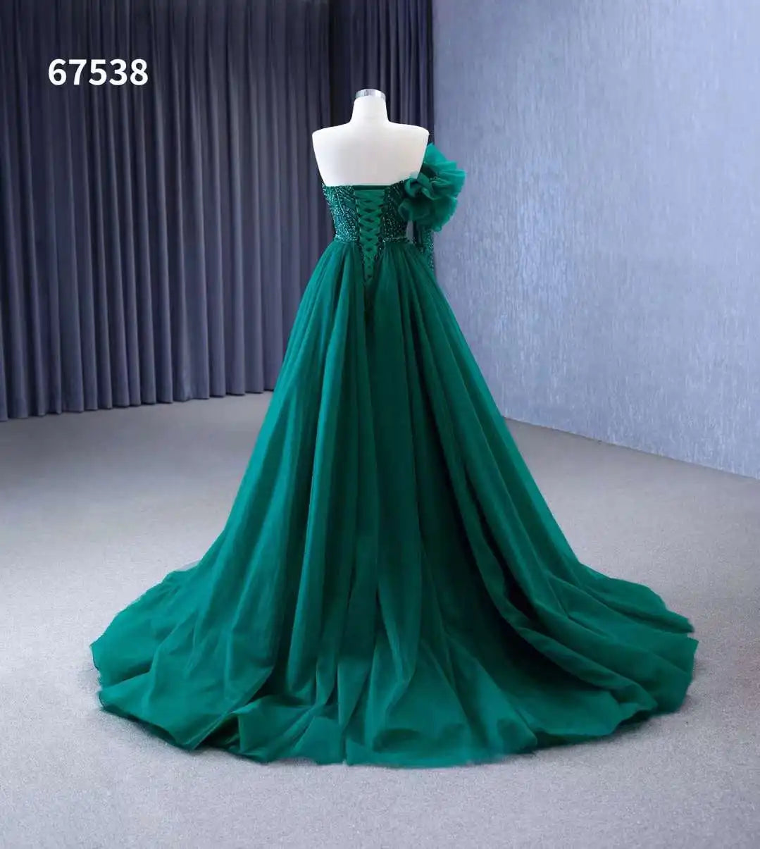Green Mermaid Prom Evening Dresses With Detachable Train 67538