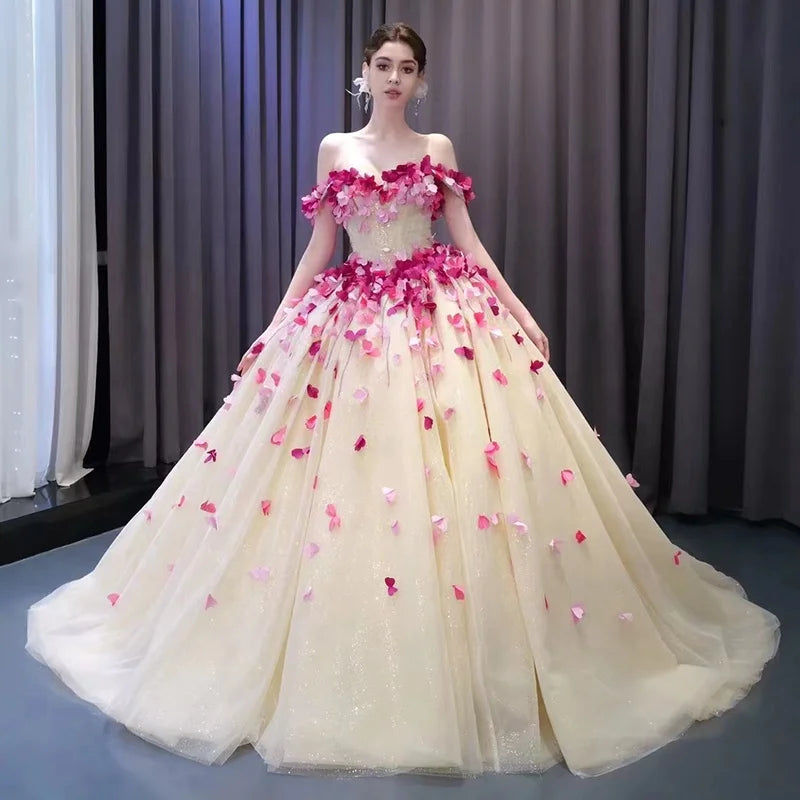 Btydress 231146 Fairy Glitter Appliqued Flower Ball Gown Quinceanra Dress