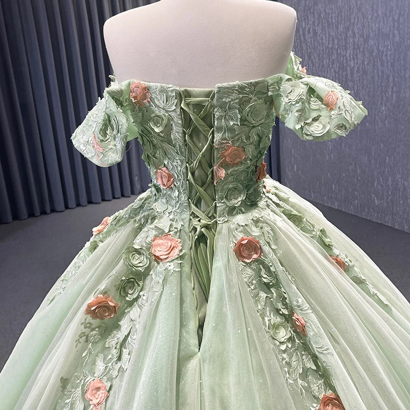 Sage Quince 16 Flower Off Shoulder Ball Gown 222240