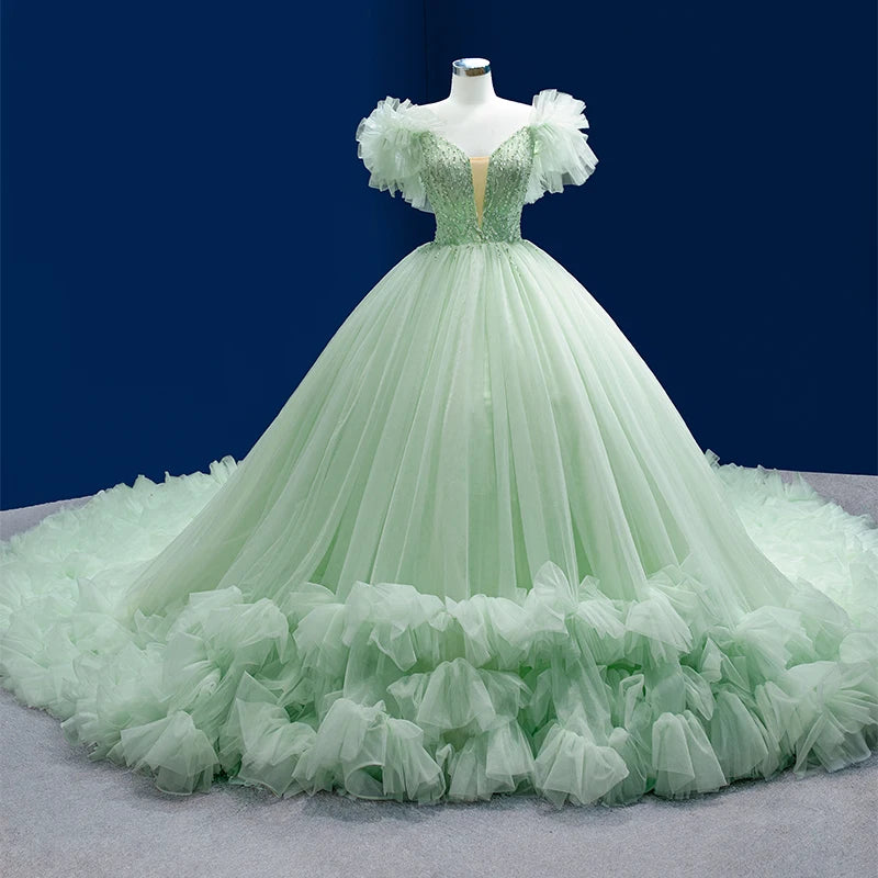 Luxury Green Ruffles Ball Quinceanera Dresses