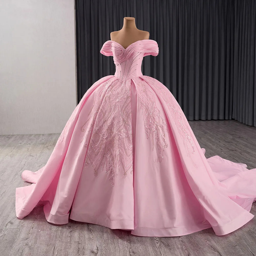Pink Off Shoulder Sweetheart Diamond Evening Dresses for 16 Girls