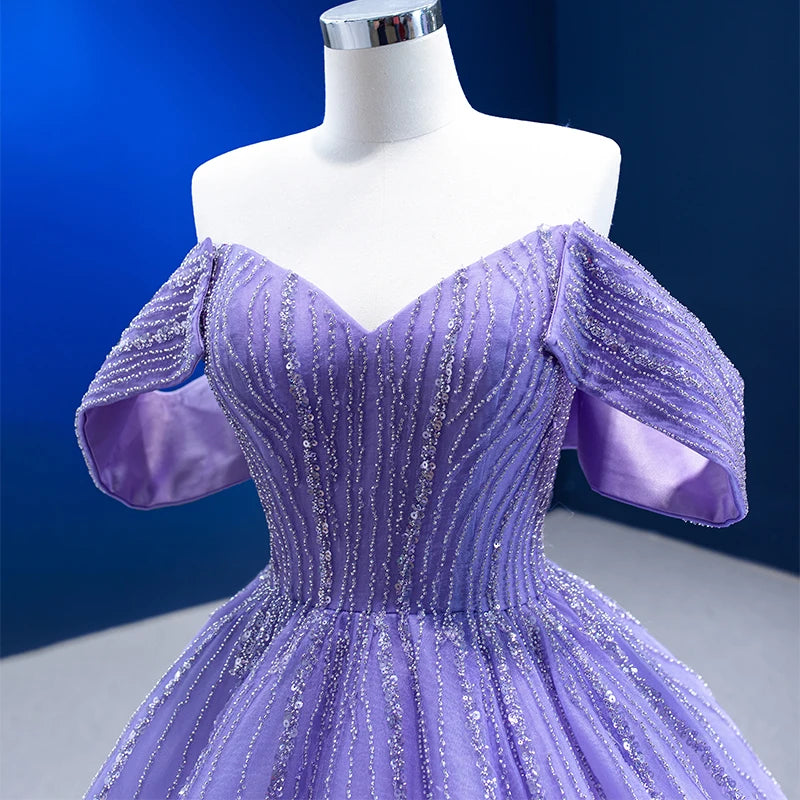 Btydress Purple Sequins Off Shoulder Evening Party Gowns Dresses 67571
