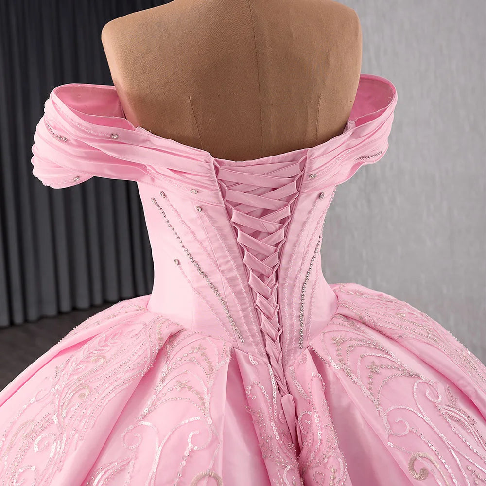 Pink Off Shoulder Sweetheart Diamond Evening Dresses for 16 Girls