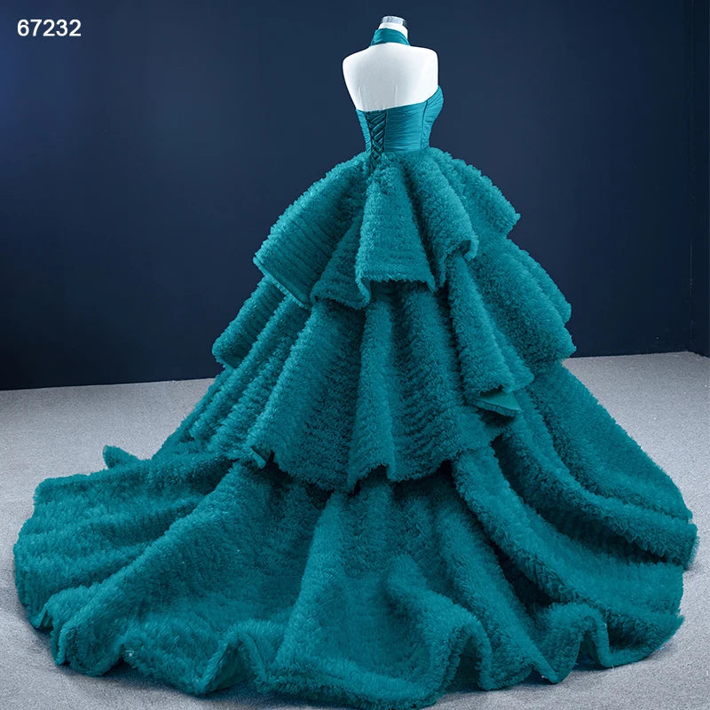 Handmade Pleats Halter Neck Layered Party Gown 67232
