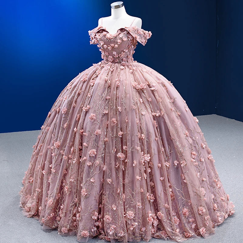 Luxury Off Shoulder 3d Flower Puffy Quinceanera Party Wonen's Dresses 222161