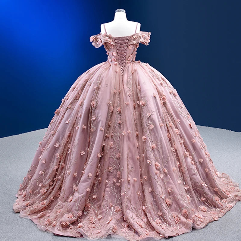 Luxury Off Shoulder 3d Flower Puffy Quinceanera Party Wonen's Dresses 222161