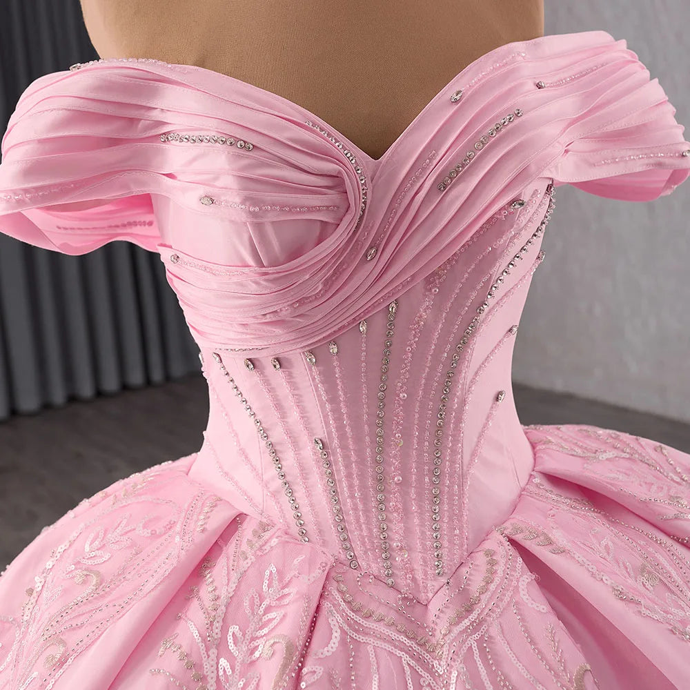 Pink Off Shoulder Sweetheart Diamond Evening Dresses for 16 Girls