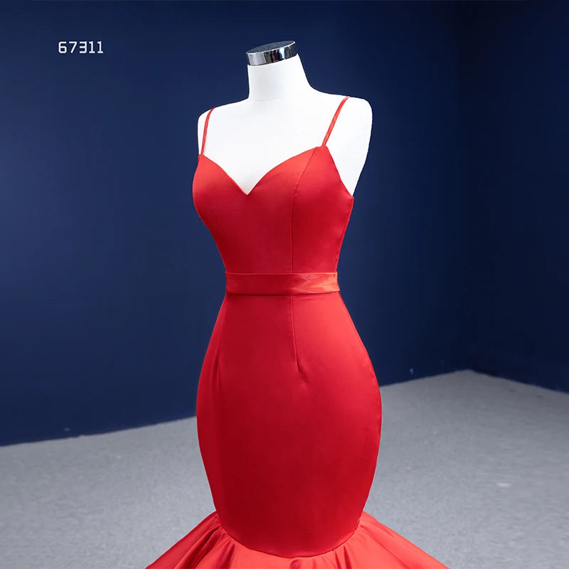 Spaghetti Strap Red Mermaid Wedding Dresses Trumpet Pageant Dress 67311