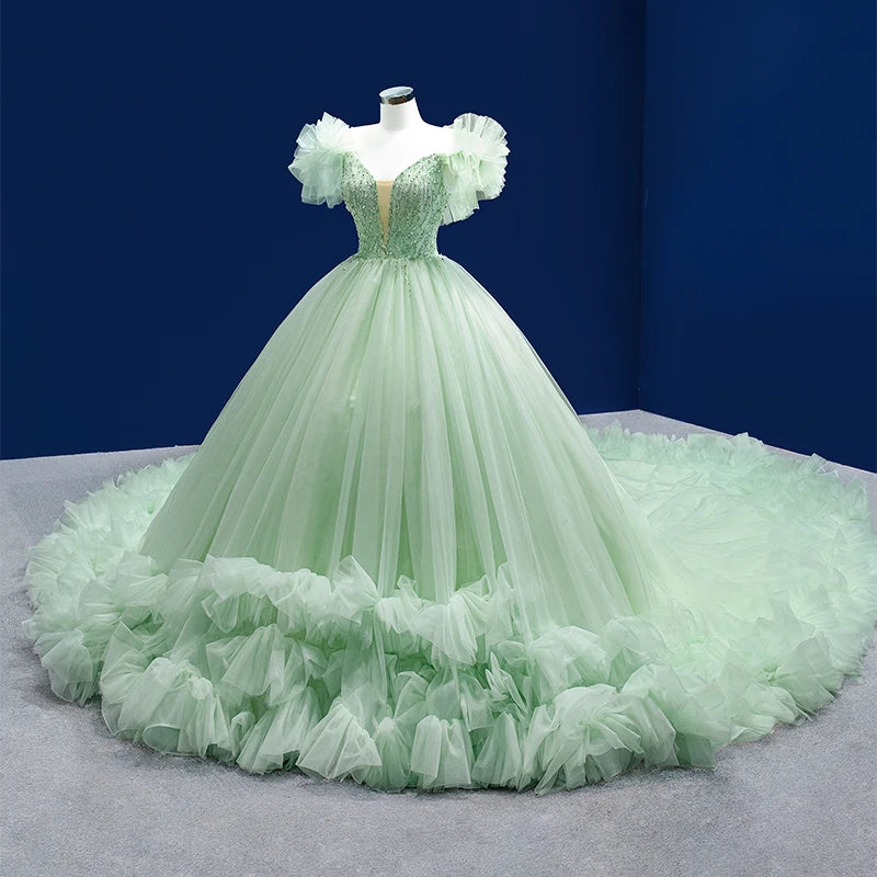 Luxury Green Ruffles Ball Quinceanera Dresses