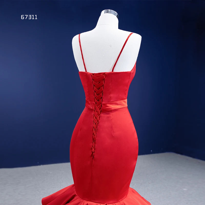 Spaghetti Strap Red Mermaid Wedding Dresses Trumpet Pageant Dress 67311