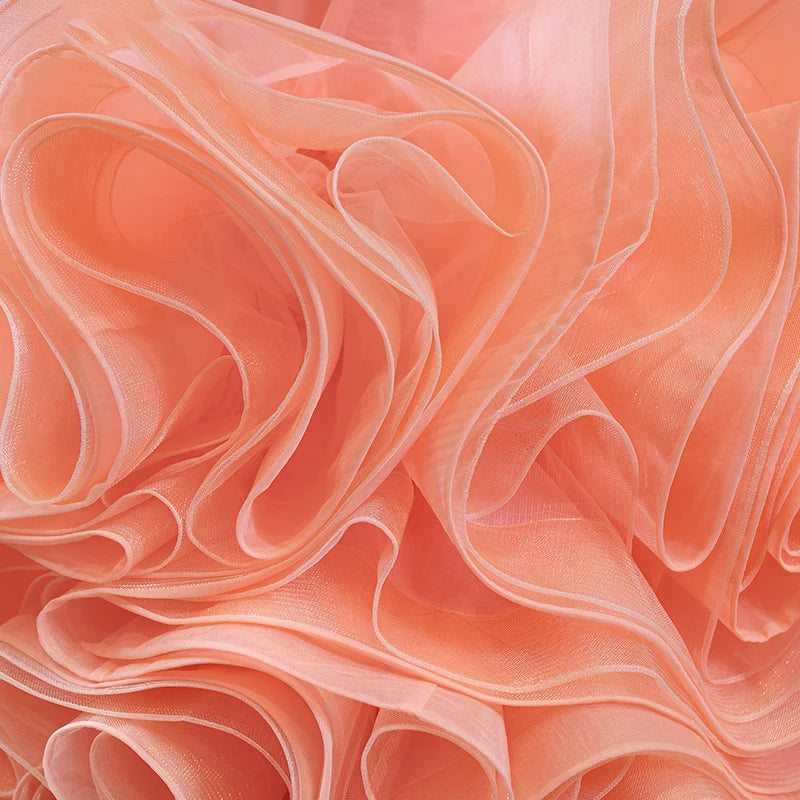 Peach Rosette Trumpet Wedding Dresses Strapless Pageant Gown 67212